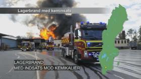Lagerbrand med indsats mod kemikalier.