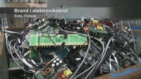 Brand i elektronikskrot. Esbo, Finland