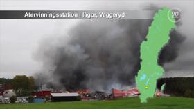 Brann i et gjenvinningsanlegg i Vaggeryd