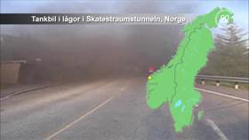 Tankbil i brand i Skatestraum-tunneln, Norge.